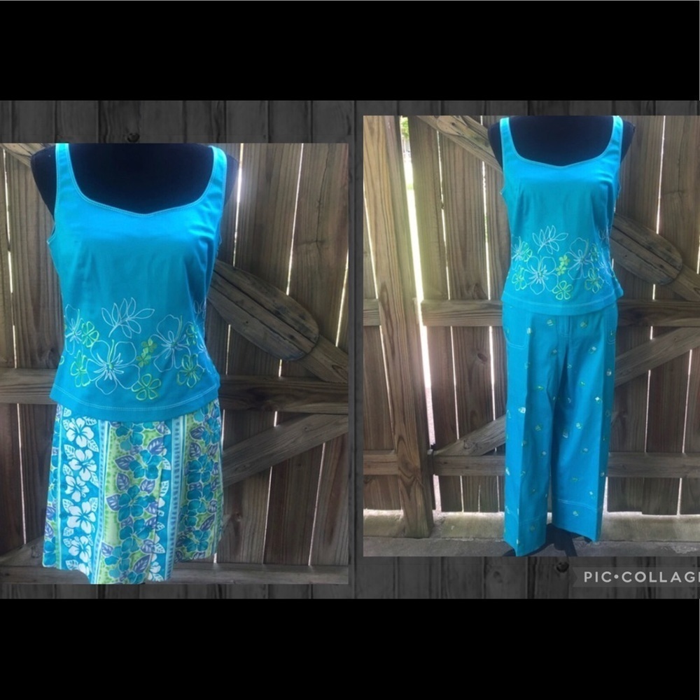 Island Republic Resort Wear 3 Piece Skort Tank Top & Capri Pants Size 8